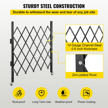 VEVOR Single Folding Security Gate, 51.57" H x 42" W Folding Door Gate, Steel Accordion Security Gate, Flexible Expanding Security Gate, 360° Rolling Barricade Gate, Scissor Gate or Door with Padlock