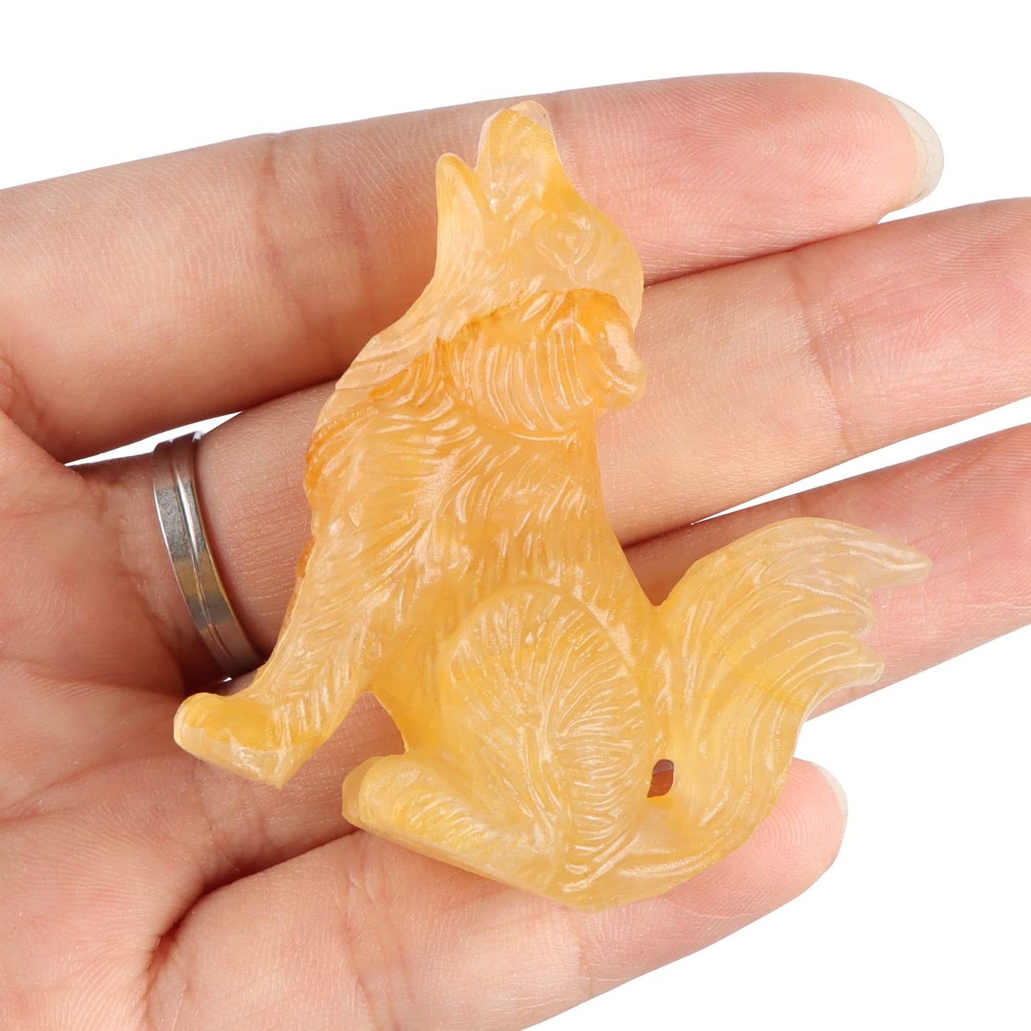 LEADGEM 2.0" Citrine Crystal Big Tail Wolf Decor Figurines Wolve Statue Healing Stones Hand Carved Sculpture Ornaments Top Colletctible