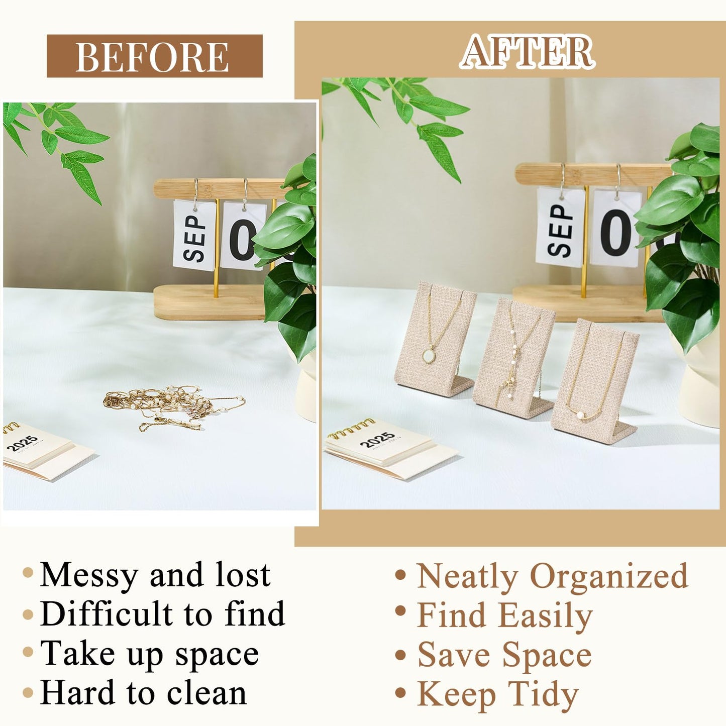 RattanView 12 Pieces Linen Earring Display Stand Necklace Pendant Jewelry Stand Showcase Organizer Display Holder for Earring Pendant Accessory Rack(Linen Color,Straight Style)