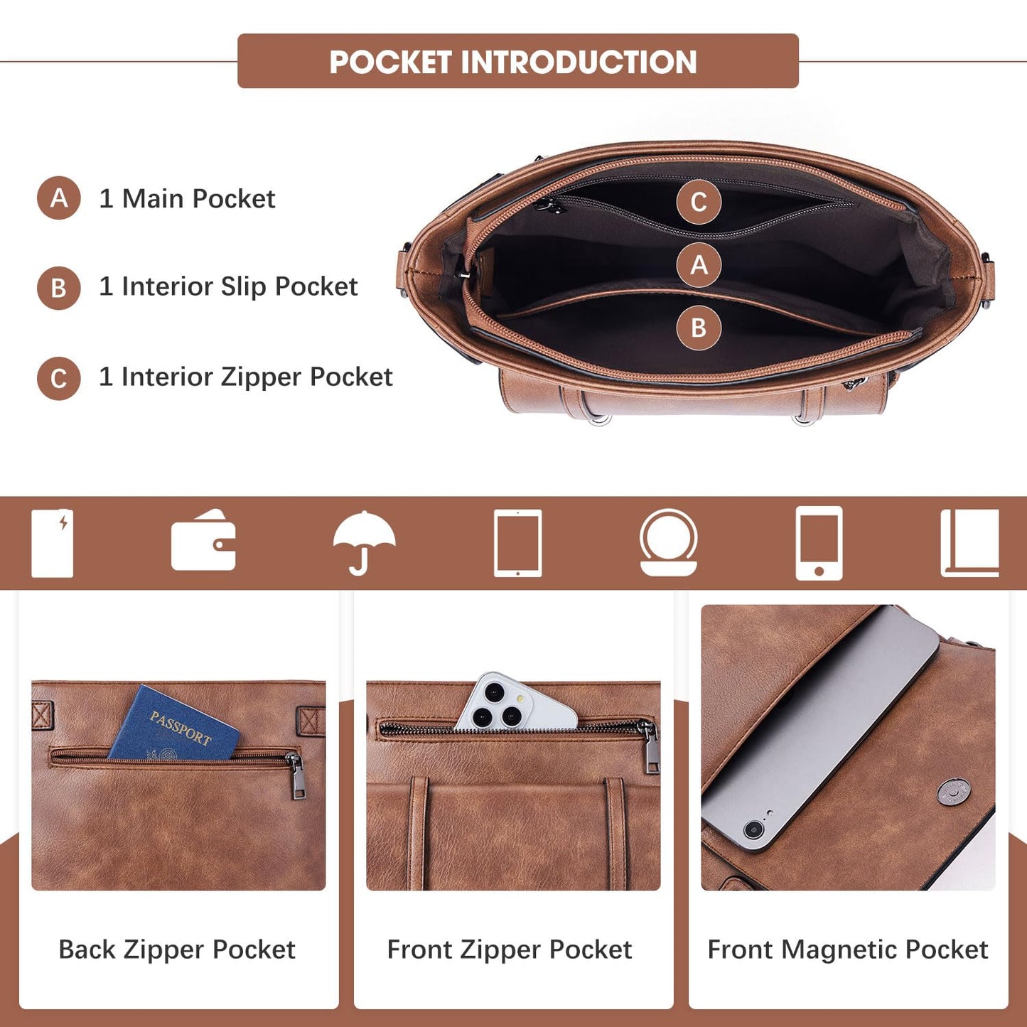 Roulens Crossbody Bags for Women,Multi Pocket Crossbody Purses Vegan Leather Shoulder Handbags Travel Purse Adjustable Strap