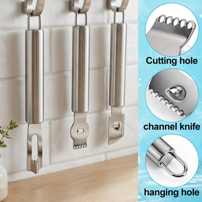 3pcs Lemon Zester, Peeler & Channel Knife Set, Stainless Steel Citrus Fruit Peeler Zester Grater Tool Practical Kitchen Bar Cutter Tool for Cocktail Garnishes Food Presentation