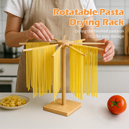 3 Size Pasta Making Tools, 11Pcs Wooden Pasta Making Kit with 3 Size Threaded Rolling Pins, Long Rolling Pin, Rotatable Pasta Drying Rack, Gnocchi Board, Dough Cutter, Wheel Cutter, 2 Stamps