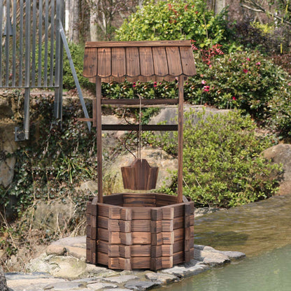 S AFSTAR Wooden Garden Bridge, 5FT Stain Finished Arch Footbridge with Safety Rails for Garden Patio Yard, Outdoor Pond Bridge & Wishing Well Planter Set