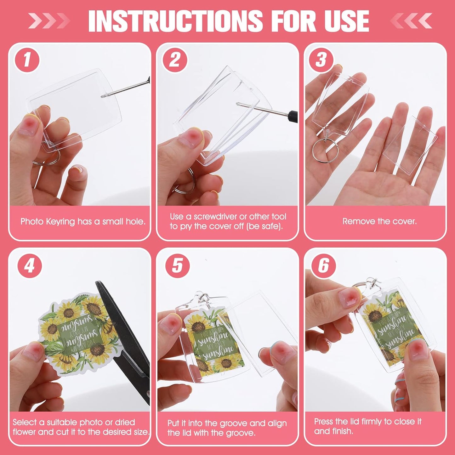 10PCS Double-Sided Acrylic Keychains: Blank Photo Keyrings, Split Ring, Clear DIY Craft Picture Holder for Family &