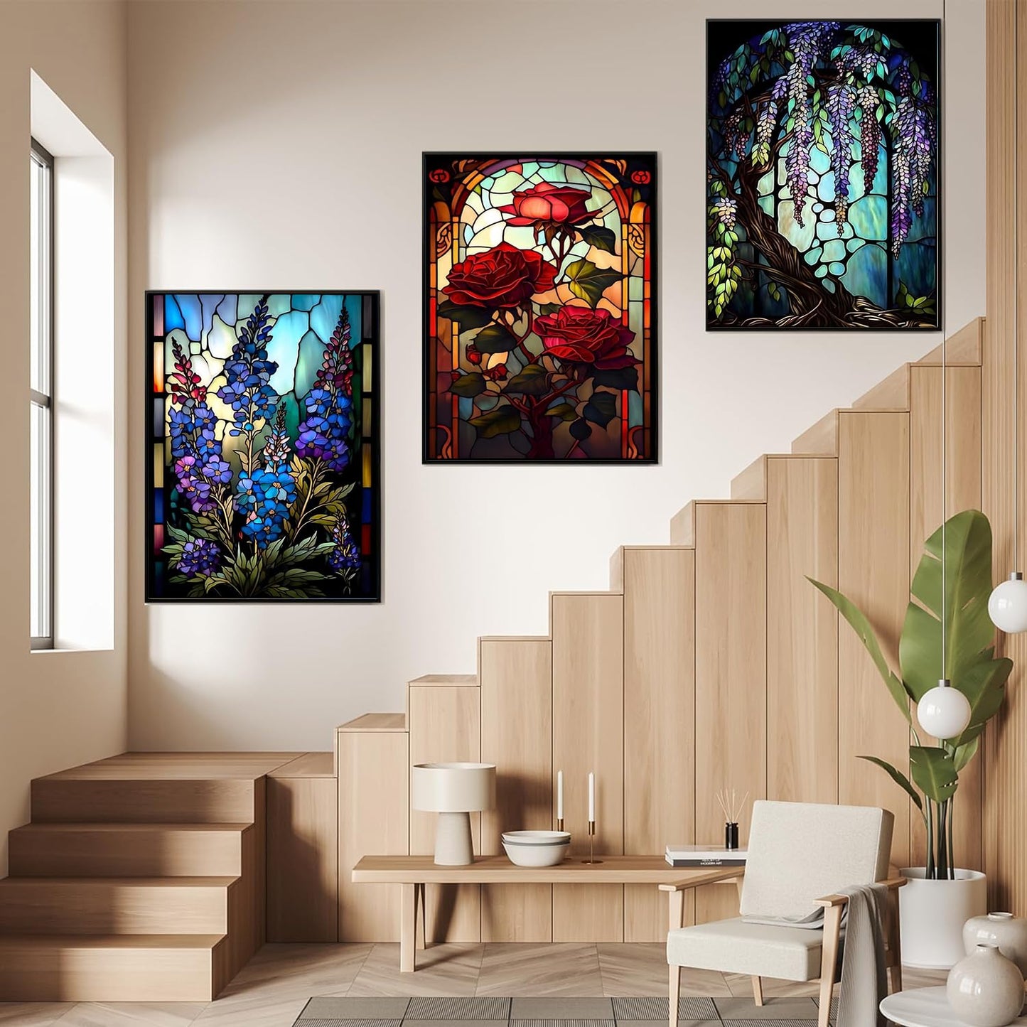 HITO 6 Pack Diamond Painting Kits for Adults-Flower Diamond Art Kits for Adults, Stained Glass Flowers Diamond Painting for Home Wall Decoration (Flowers, 12x16inch)