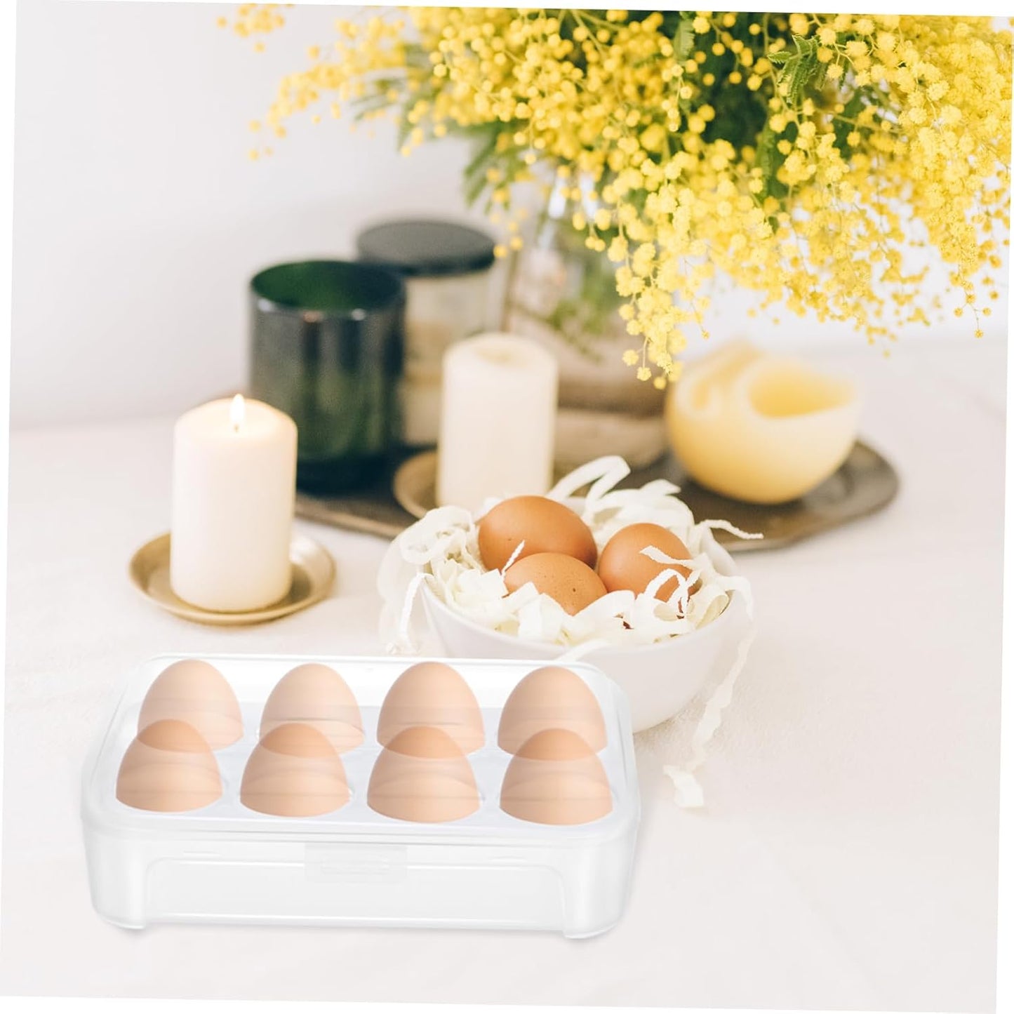 8 Box Fridge Egg Keeper Holder Mini Condiment Bottles, Egg Organizer for Refrigerator, Egg Carrier, White