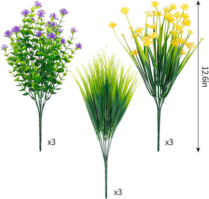 CEWOR 9pcs Artificial Flowers, UV Resistant Fake Plastic Flowers for Home Kitchen Bedroom Cemetery Decor