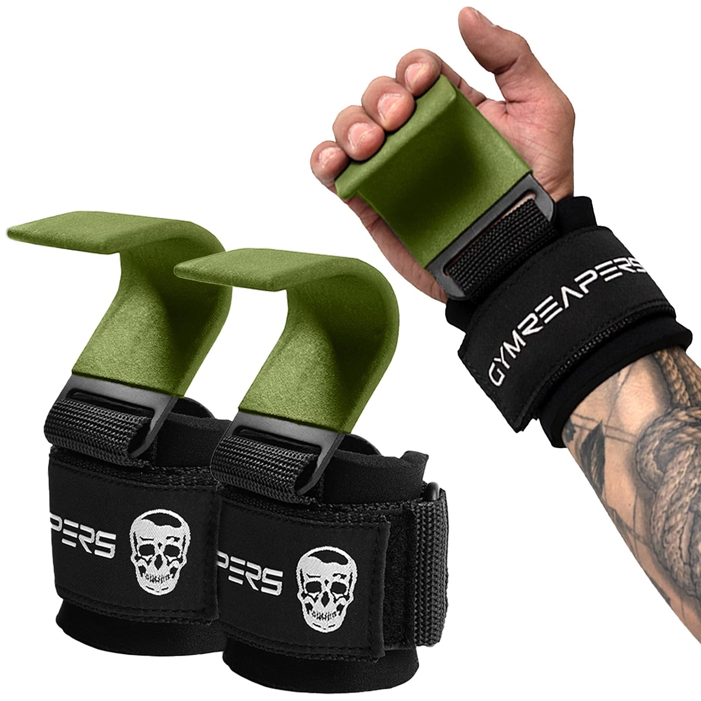 Gymreapers Weight Lifting Hooks (Pair), Heavy Duty Power Wrist Straps Hand Grip Support For Deadlifts, Pull Ups, Shrugs - Gym Gloves For Men and Women