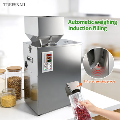 TREESNAIL 5-500g (0.011-1.1lbs) Powder Filling Machine, Automatic Intelligent Particle Weighing & Dispensing Filler for Tea, Coffee, Flour, Spices, Granules, 10-12 Packs/Min, 110V