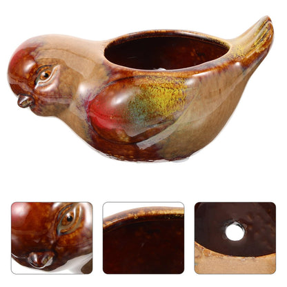 INOOMP Ceramic Succulent Planter Pot Bird Design Indoor and Outdoor Flower Pot Small Size Glazed Ceramic for Succulents and Cacti Decorative Tabletop Planter