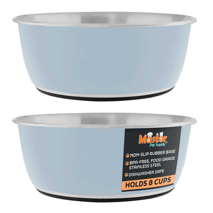 Master Pet Supply Stainless Steel Dog Bowls Set of 2 (64 Oz Each) with Non-Slip Rubber Base - Glacier Blue - Basic Dog Food Bowl Water & Food Bowls for Small Medium Large Dogs & Cats, Metal Dish