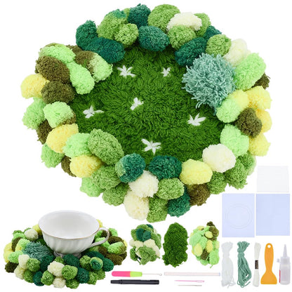 WEBEEDY 3D Moss Latch Hook Coaster Kit DIY Latch Hook Set with Hooks Mesh and Instruction for Adults Beginners, DIY Drink Coasters Needlework Craft for Home Christmas Decor Gift, 7.9x9.1 Inch
