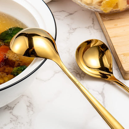 Comicfs 4 Pack Small Soup Ladles, Sauce ladles, SUS 304 Stainless Steel Small Serving Ladle, Gravy Soup Spoon Ladles 8-Inch (Gold)