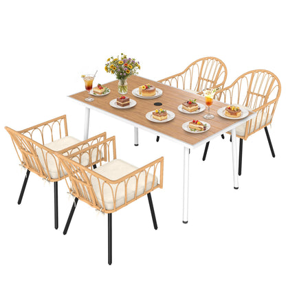 YITAHOME Outdoor Patio Dining Set 5pcs 59" Outdoor Table and Chairs Patio Dining Furniture Sets for 4/6 with Umbrella Hole Outdoor Dining Table Set for Garden Lawn Porch Indoor Brown