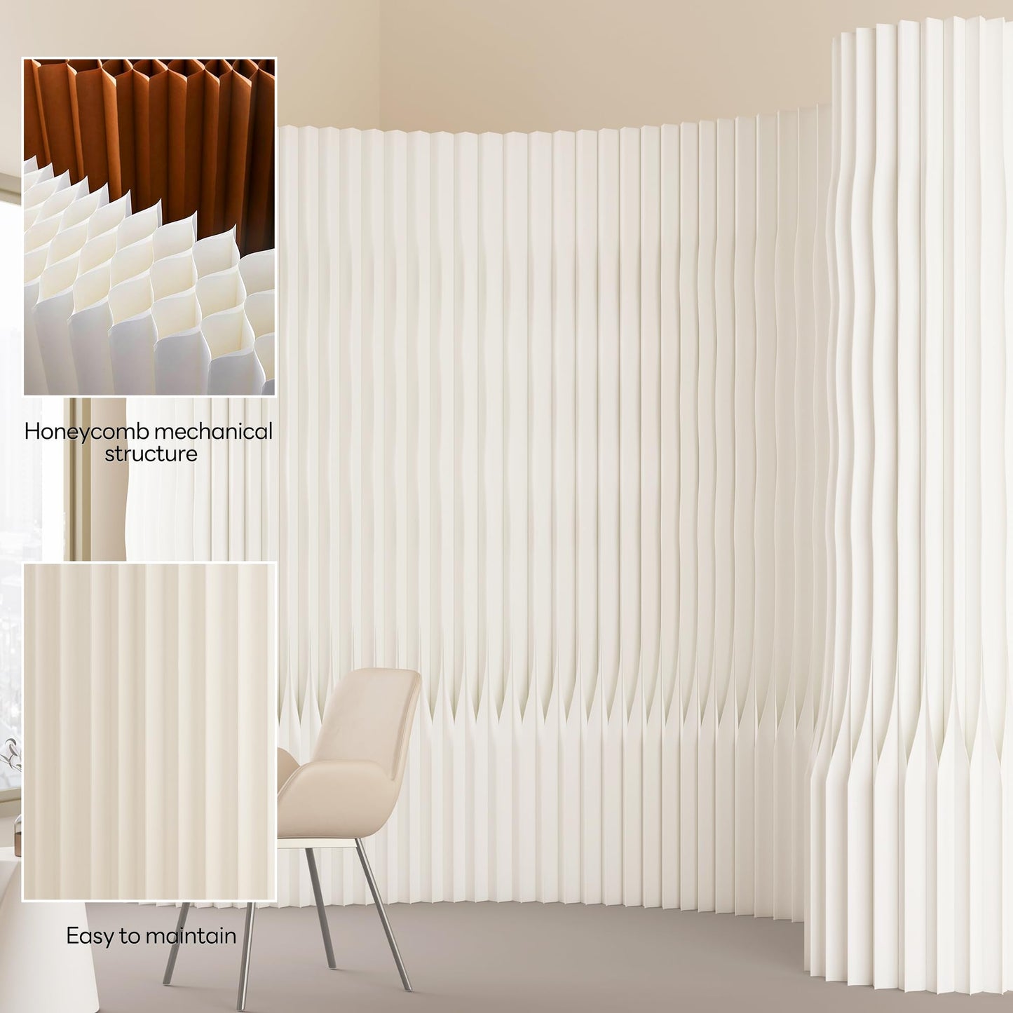 Paper Room Divider Panel Adjustable & Foldable Privacy Partition Portable Wall Divider Screen for Office, Leisure Area & Home Separation (White, H102.4 xL118.1)