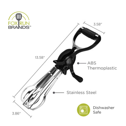 Fox Run Stainless Steel Manual Hand Mixer, Black Retro Style Egg Beater, 13" x 4"