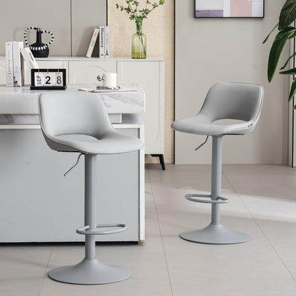 YOUNIKE Bar Stools Set of 2 All Grey Swivel Barstools, Compact Adjustable Counter Height Bar Stools Faux Leather Upholstered Counter Stools with Hollow Back for Kitchen Island