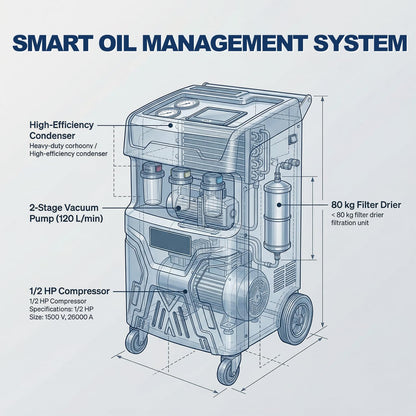MutsMover Fully Automatic R134a or R1234yf Refrigerant Recovery Recycling and Recharge Machine, Touch Screen AC Service Unit w/Vacuum Pump, Leak Test, Oil Injection, for Automotive A/C Systems