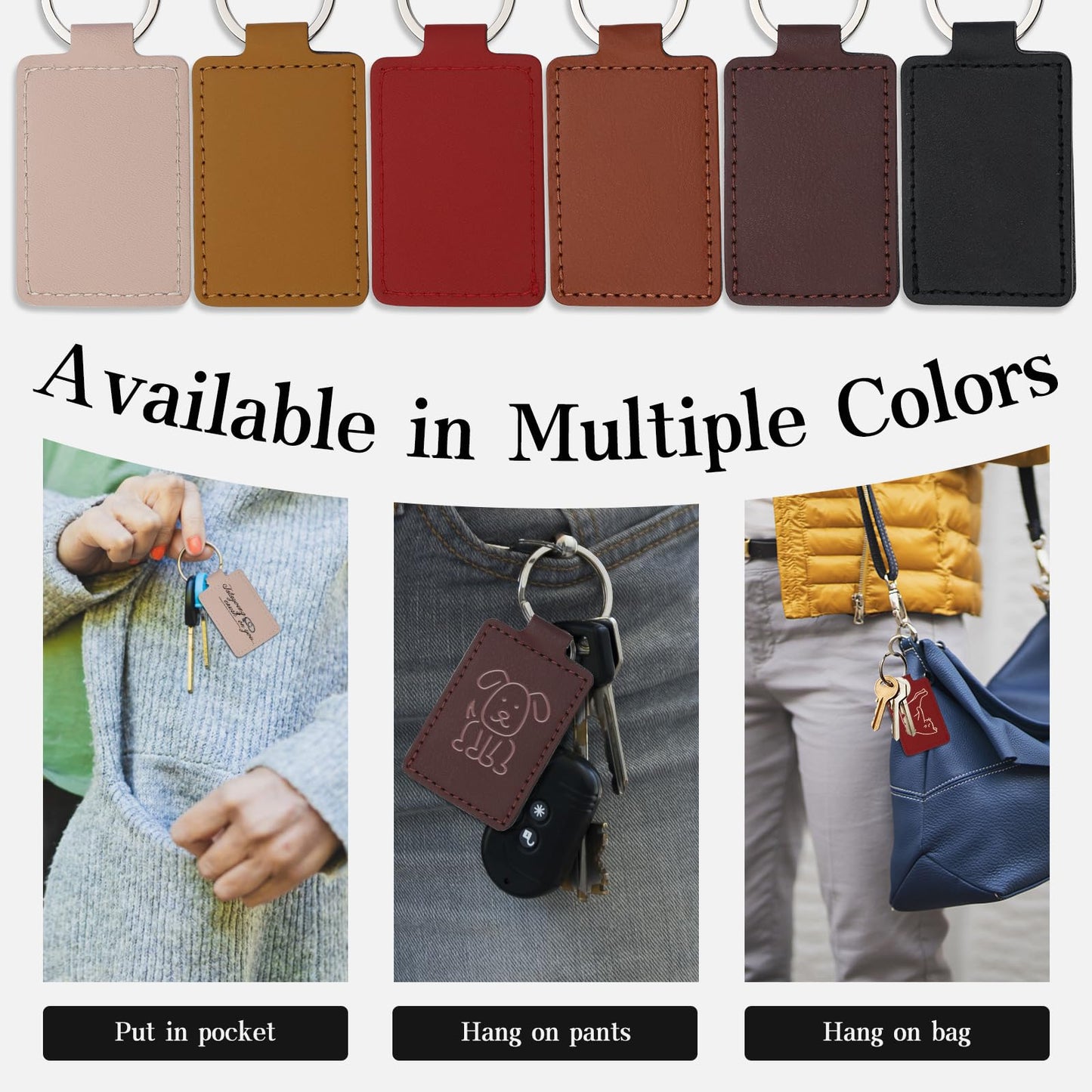 Tikjiua 30 Pcs Leather Key Fob Kit, Rectangular Leather Keychain Blanks with Keychain Rings, PU Laser Engraving Key Chain, Stamping Diy Crafts for Leather Working