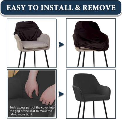Velvet Curved Back Dining Room Chair Covers with Arms Stretch Swivel Bar Stool Chair Slipcover with Armrest Accent