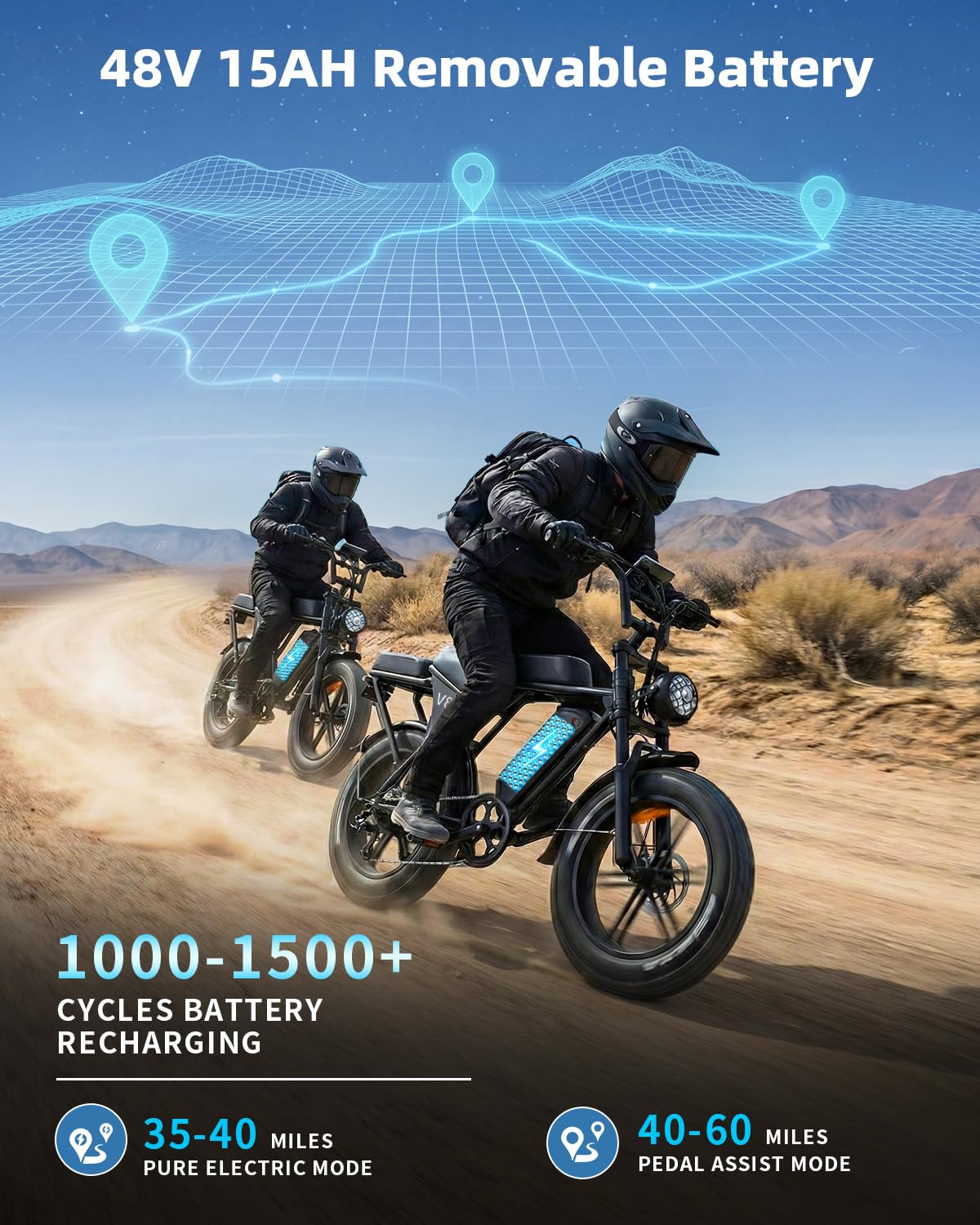 OUXI V8 Electric Bike for Adults, Ebike with15.6AH Removable Battery Max 60Miles, 20" Electric Dirt Bike Dual Disc Brakes, 7-Speed Gear, Electric Motorcycle for Commuting & Off-Road