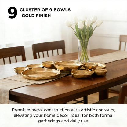 9-Piece Round Cluster Serving Bowls Set Gold Connected Design for Entertaining Snacks Nuts Chips Sturdy Serving Tray Decorative Tableware Supplies Platter Box for Candy Cocktail Party Serving Sets