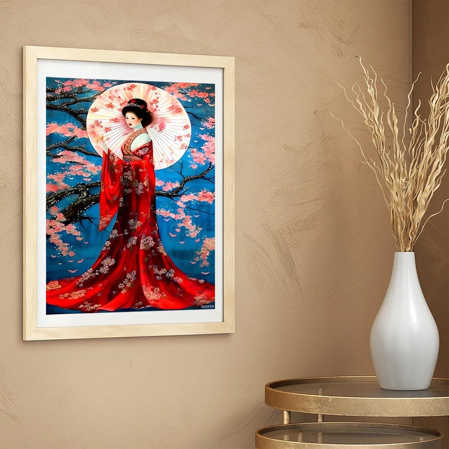 YEEIFFD 5D Japanese Diamond Painting Kits for Adults, Geisha DIY Full Drill Crystal Arts and Crafts, Gem Art Paints Home Wall Decor Gifts 12x16 Inch