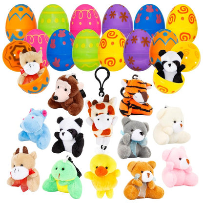 ZJEFUNS 12 Pack Prefilled Easter Egg Fillers with Mini Animal Plush Toy Fillers for Easter Egg Hunt, Easter Basket Stuffers Gifts for 3-8 Year Old Kids Boys Girls Toddlers Easter Party Favors (Animal)