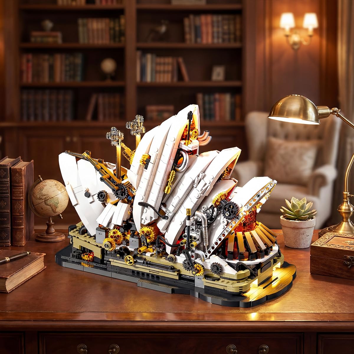 Miabrixbrix Steampunk Sydney Opera House Building Set for Adults, Detailed Architecture Model with Lights & Gears Display,Retro Modular Building Blocks, for Architecture Enthusiasts 1940pcs