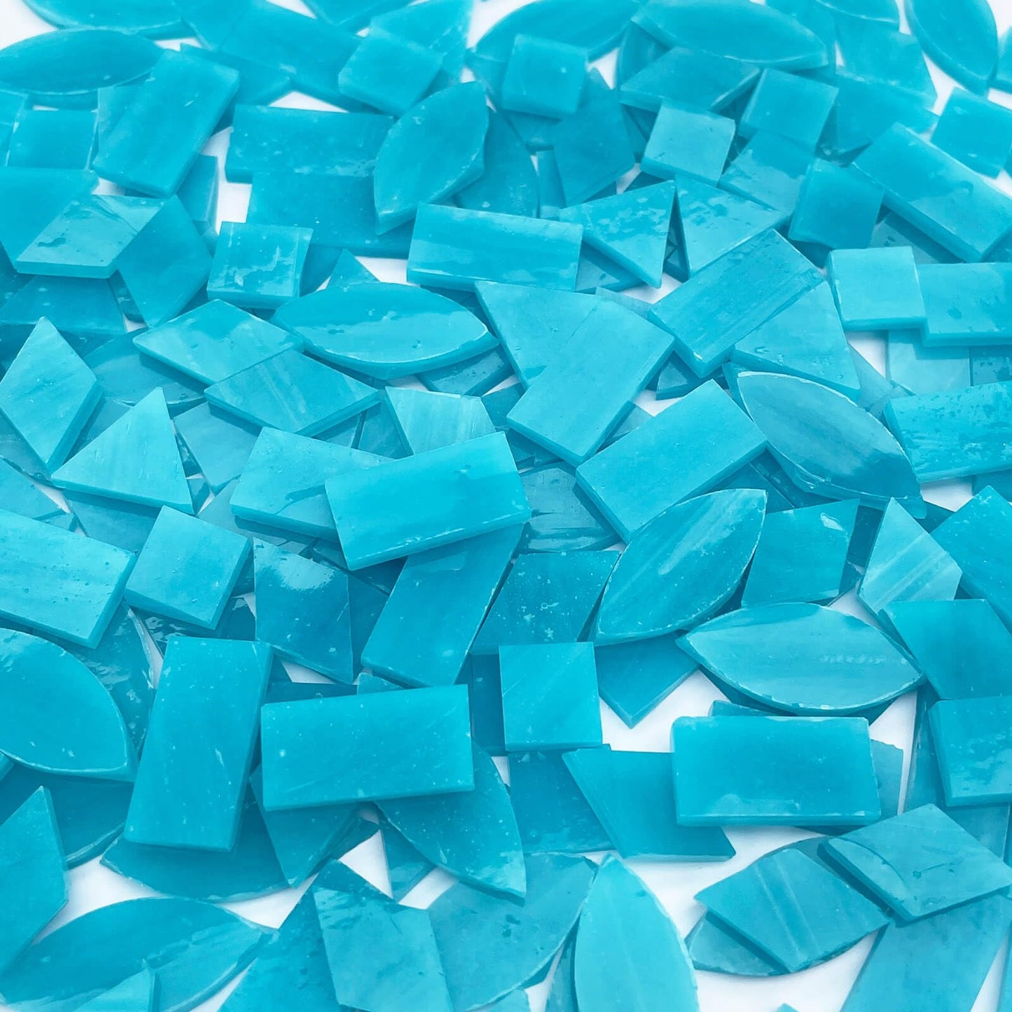 LITMIND Teal Blue Stained Glass Mosaic Tiles - 240 Pieces in 5 Shapes (Rectangle, Triangle, Rhombus, Square, Leaf) Mixed Sizes for Crafts, Mosaic Projects & Home Décor