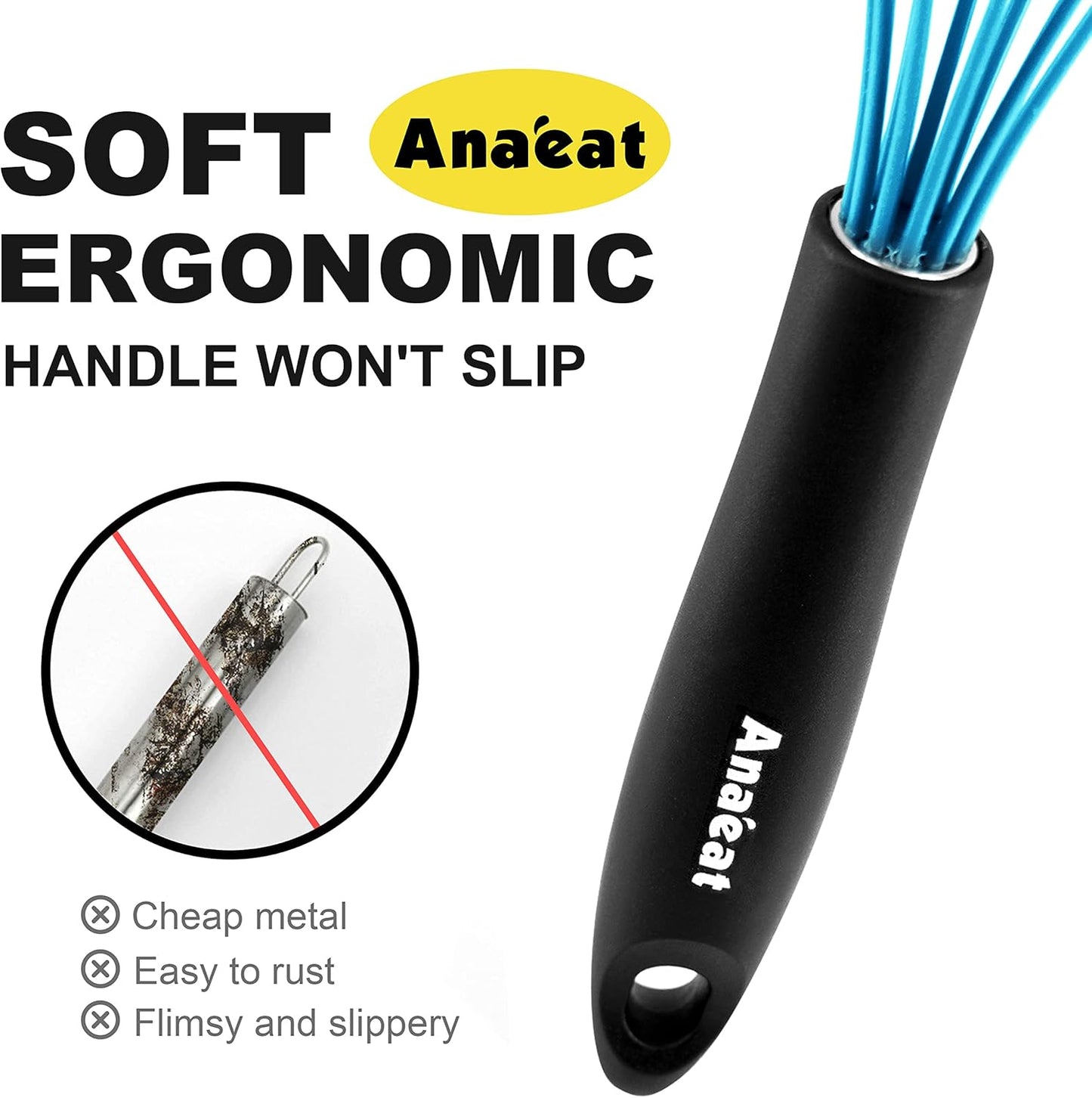 Anaeat Silicone Balloon Whisk - Perfect for Non-Stick Cookware, Heat Resistant Kitchen Whisks for Cooking and Baking