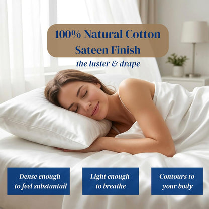 Beckham Hotel Collection Queen Sheets Set - 100% Cotton Sateen, Silky Soft, 16” Deep Pocket, White