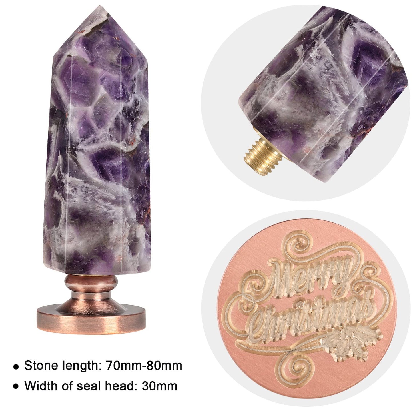 Cheungshing Amethyst Crystal Hexagon Prism Wax Seal Stamp, Detachable Vintage Copper Seals for Invitation Cards for Christmas Halloween Thanksgiving Gift, Merry Christmas Pattern