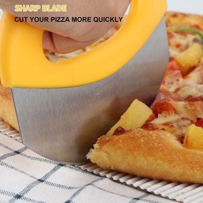 Suanyok Premium Pizza Cutter Food Chopper-Super Sharp Blade Stainless Steel Pizza Cutter Rocker Slicer with Protective Sheath Multi Function Pizza Knife Kitchen Tools,Dishwasher Safe (Yellow)
