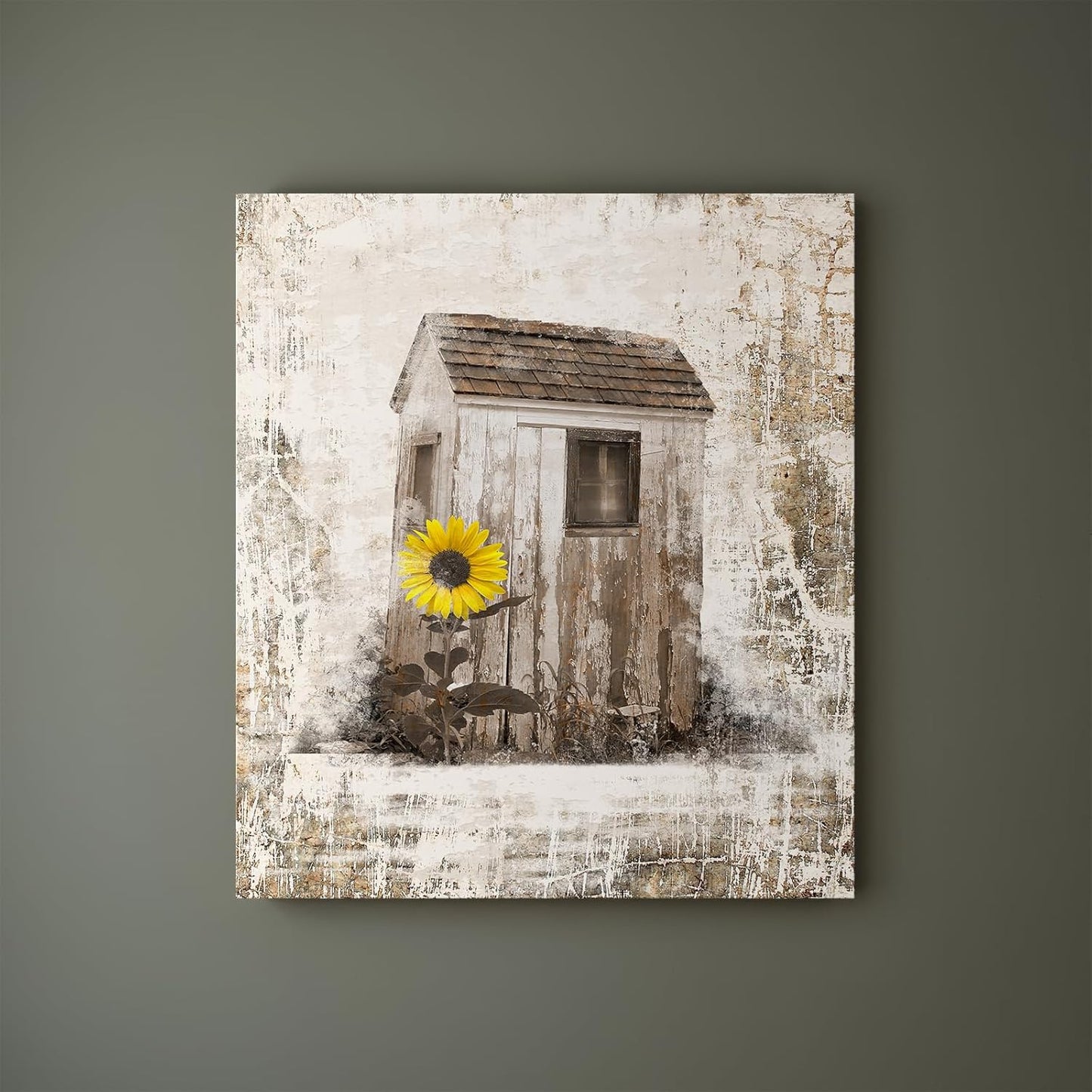 Luslya Rustic Outhouse Canvas Wall Art, Farmhouse Barn Abstract Painting for Living Room Bedroom Decor