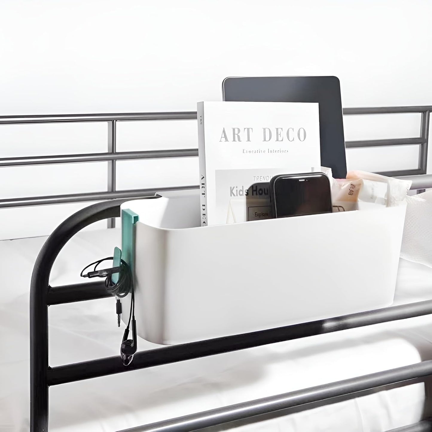 11 Lbs 5 Bedside Organizer Caddy Hanging, Plastic, Green, / Kg Capacity, Elegant Style, Space-Saving, Rectangular