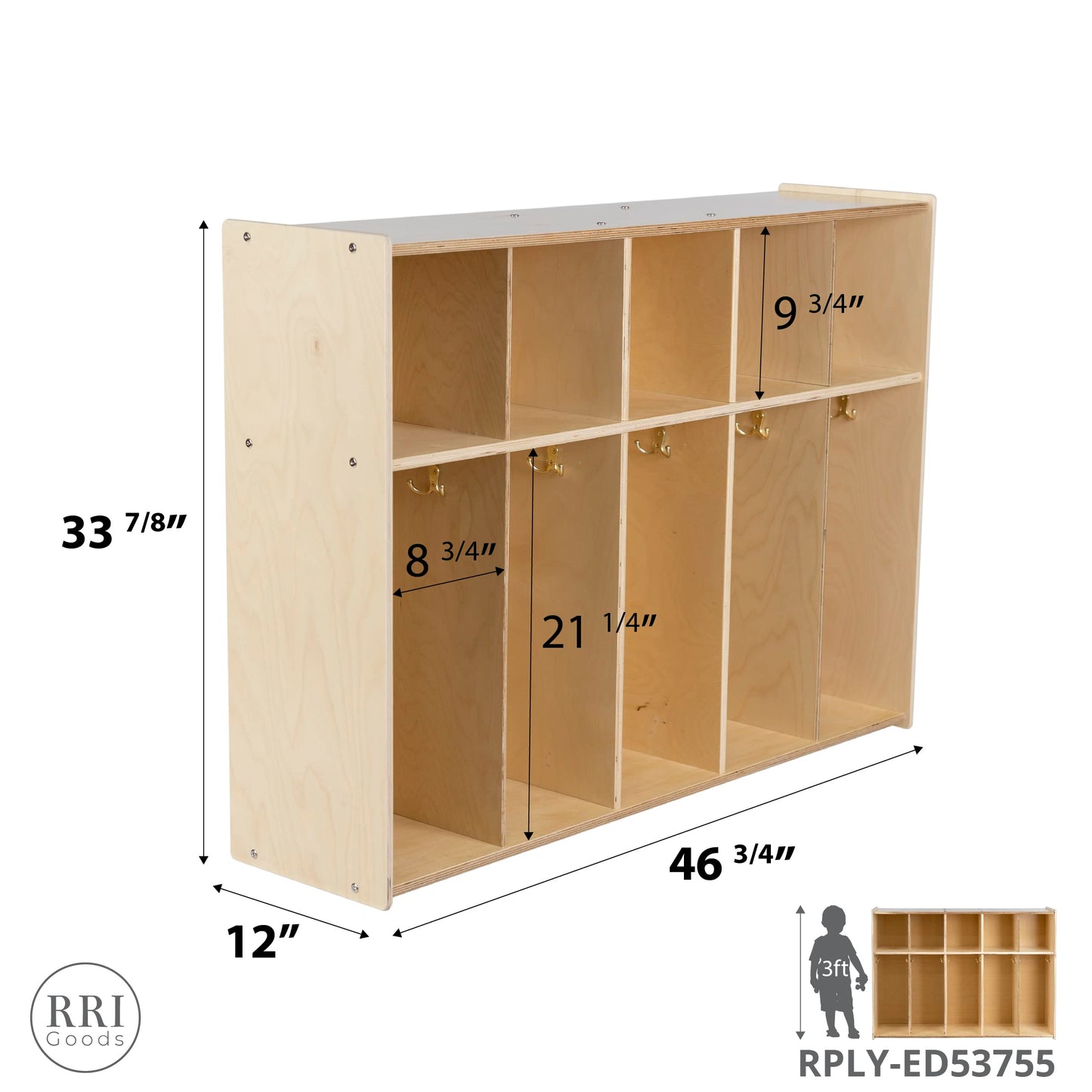 RRI Goods 5-Section Coat Locker with Cubbies, Wooden Backpack Storage Organizer with Coat Hooks and Cubby Storage Organizer Cubes for Kids, Daycare, Classroom