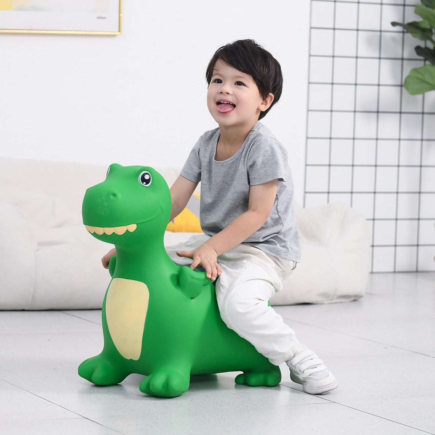 INPANY Bouncy Horse, Dinosaur Hopper Toys for 2 Year Old Boy, Toddlers Bouncing Animal, Inflatable Hopping Buddies for Kids, Ride on Rubber Bouncer, Indoor Outdoor Birthday Gifts Toy for 3 4 Yr Girl