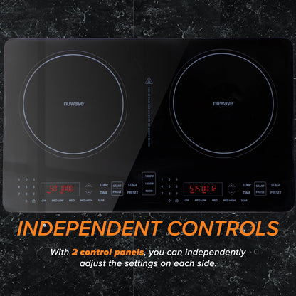 Nuwave Double Pro Cooktop Induction Countertop Burner, Portable, 900/1500/1800W with Dynamic Watt Technology, 50°F to 575°F, 8” Heating Coil, Shatter-Proof Ceramic Glass, Seamless IMD Touch Panel