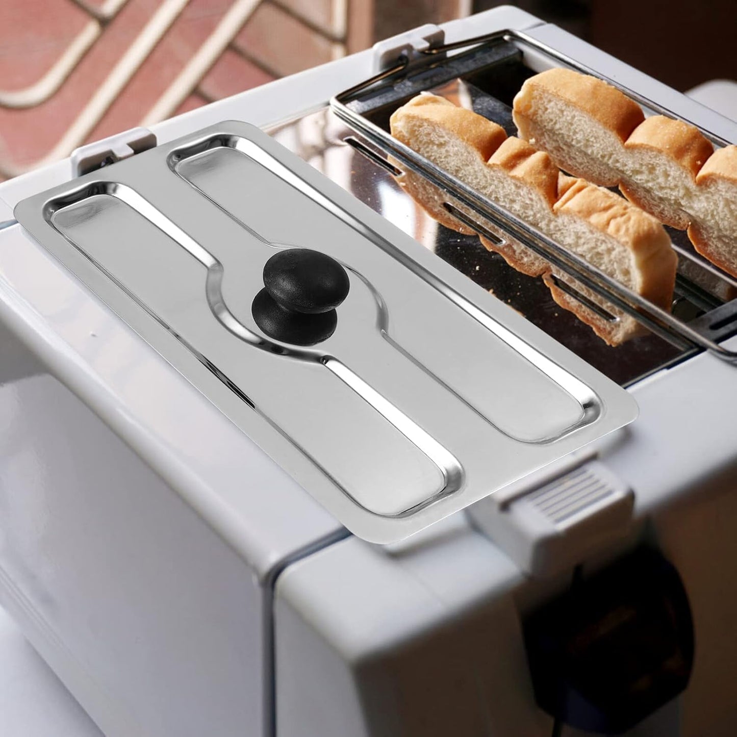 LIFKOME Metal Toaster Dust Covers, Stainless Steel Electric Bread Maker Upper Covers for Toaster Appliance Accessories