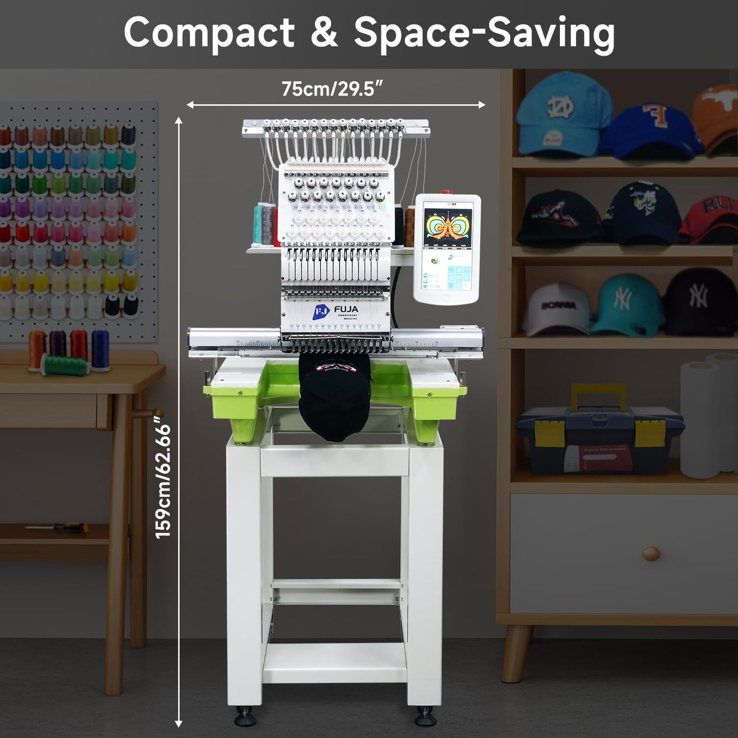 FUJA 15 Needle 14"x20" Large Area Commercial Embroidery Machine,1200 SPM High Speed, 10" Touch Screen, WiFi, Auto Color Change & Trim, for Hats, Jackets, Hoodies, T-Shirts and Patches