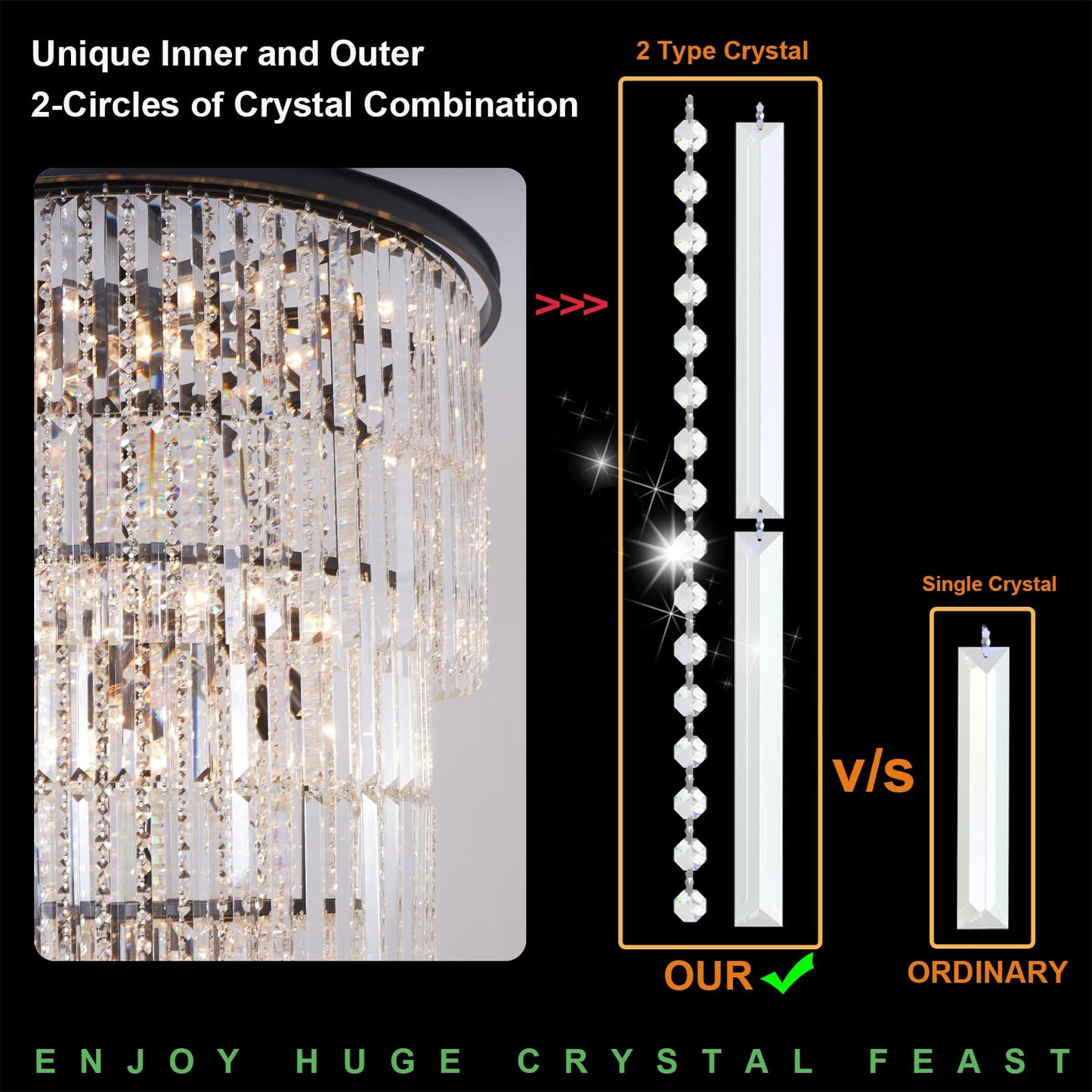 Arotikee Luxury 37-Light Crystal Chandelier for High Ceilings, Modern Black Extra Large Staircase Chandelier for 2-Story Foyer, Entryway & Villa Living Room
