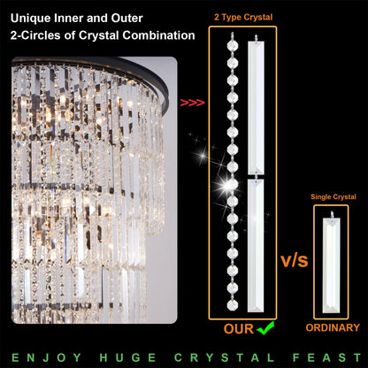 Arotikee Luxury 37-Light Crystal Chandelier for High Ceilings, Modern Black Extra Large Staircase Chandelier for 2-Story Foyer, Entryway & Villa Living Room
