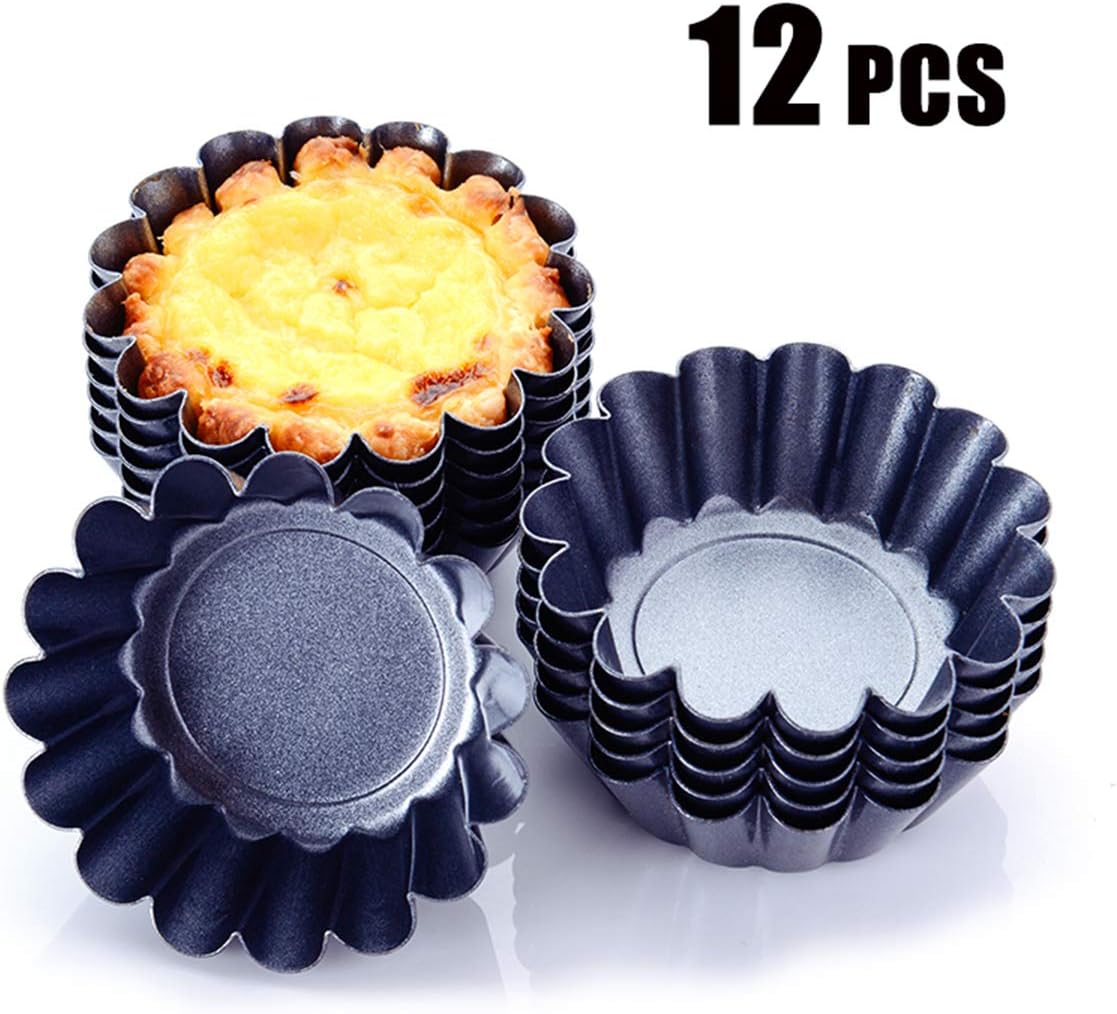 Cozynest 12PCS Mini Egg Tart Molds, Steel Baking Cups for Muffin Cake, 2.5 Inch Gray Pie Pans