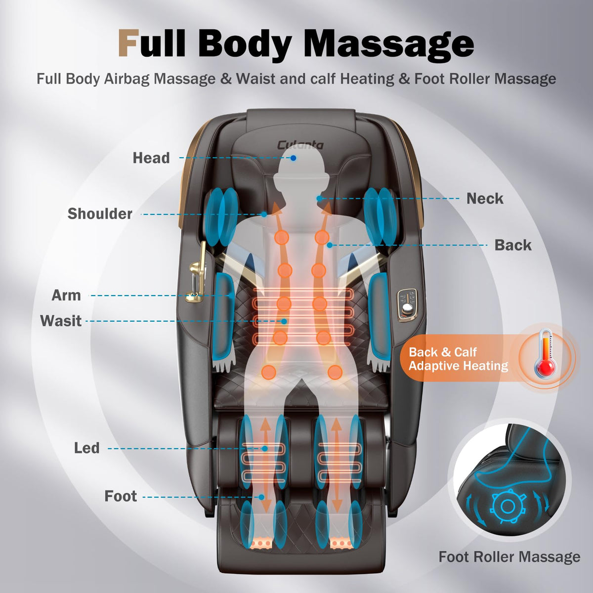 Culanta Massage Chair Full Body, Zero Gravity SL-Track Shiatsu Massage Recliner Chair with Body Scan, Airbags, Foot Rollers, Deep Yoga Stretch, Heating (U1-Brown)