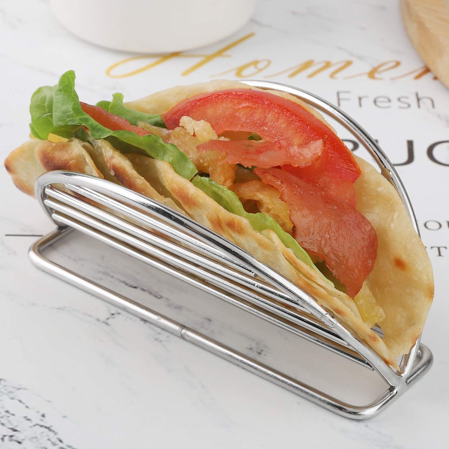 YellRin Taco Holders Stand Stainless Steel Taco Rack Tray Stand Up Holder Kitchen Set for Tortillas, Burritos, Parties & Restaurants (Taco Holder)