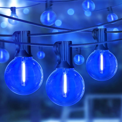 26FT 12+1 Bulbs, LAMPHOME Blue LED Outdoor String Lights, Patio Lights with Shatterproof Edison UL Waterproof