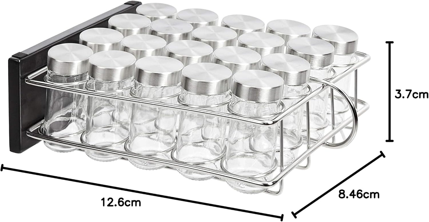 20 Amazon Basics Jars Spice Rack Organizer, Space-Saving Kitchen Organizer with Glass Spice Jars, Sturdy, Silver