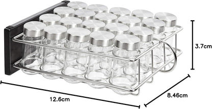 20 Amazon Basics Jars Spice Rack Organizer, Space-Saving Kitchen Organizer with Glass Spice Jars, Sturdy, Silver