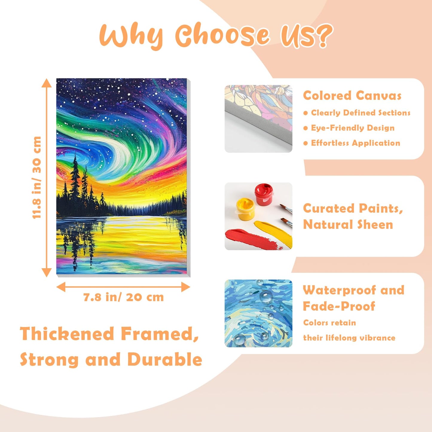 3 Piece Framed Paint by Numbers Kit for Adults Beginner Starry Night Easy Adult Paint by Number Kits on Canvas Landscape DIY Painting Kits for Adults with Frame Wall Art Decor for Living Room 8x12 In